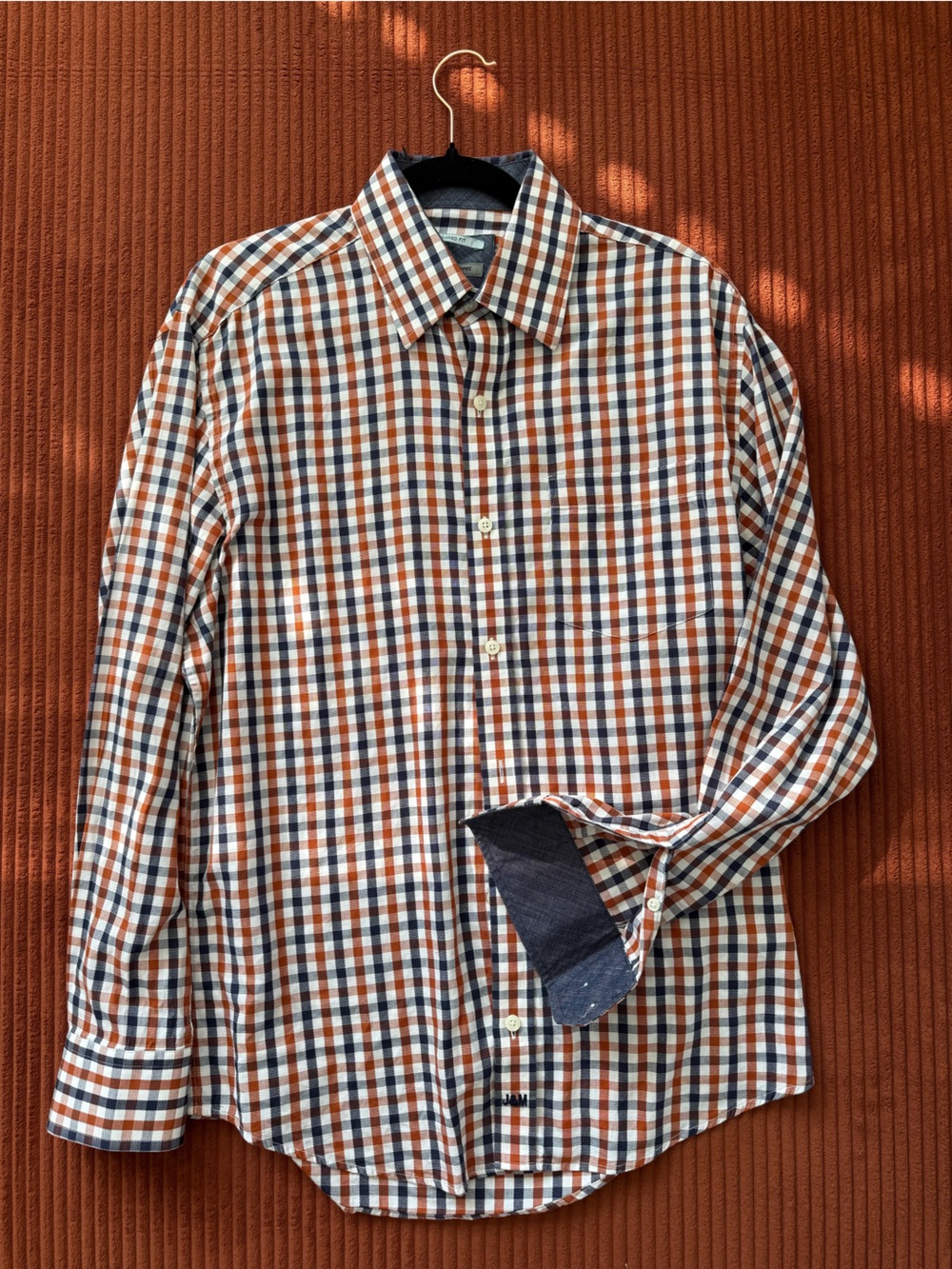 Johnston & Murphy Orange, Blue and White Checked Button-Down Shirt